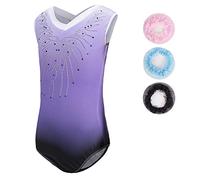 Sinoem Justaucorps de Gymnastique Fille Couleur Dégradé Multicolore Manches Longues Leotard Danse Ballet pour Enfant 5-12 Ans (5-6 Ans, Pourpre - sans Manche)