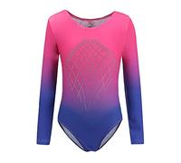 Sinoem Justaucorps de Gymnastique Fille Couleur Dégradé Multicolore Manches Longues Leotard Danse Ballet pour Enfant 5-12 Ans (12-(11-12 Ans), Blue+Rose)