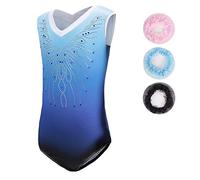 Sinoem Justaucorps de Gymnastique Fille Couleur Dégradé Multicolore Manches Longues Leotard Danse Ballet pour Enfant 5-12 Ans (9-10 Ans, Bleu - sans Manche)