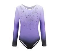 Sinoem Justaucorps de Gymnastique Fille Couleur Dégradé Multicolore Manches Longues Leotard Danse Ballet pour Enfant 5-12 Ans (5-6 Ans, Pourpre - Manches Longues)