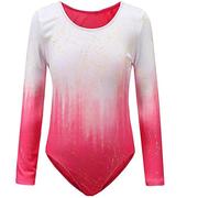 Sinoem Justaucorps de Gymnastique Fille Manches Longues Couleur Dégradé Multicolore Leotard Danse Ballet pour Enfant 3-12 Ans (11-12 Ans, Rose Briller-Manches Longues)