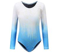 Sinoem Justaucorps de Gymnastique Fille Manches Longues Couleur Dégradé Multicolore Leotard Danse Ballet pour Enfant 3-12 Ans (7-8 ans, Bleu Briller-manches longues)