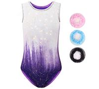 Sinoem Justaucorps de Gymnastique Fille Manches Longues Couleur Dégradé Multicolore Leotard Danse Ballet pour Enfant 5-12 Ans (9-10 ans, Pourpre Briller-sans Manche)