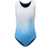 Sinoem Justaucorps de Gymnastique Fille Manches Longues Couleur Dégradé Multicolore Leotard Danse Ballet pour Enfant 5-12 Ans (5-6 Ans, BleuBriller-sans Manche)