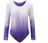 Sinoem Justaucorps de Gymnastique Fille Manches Longues Couleur Dégradé Multicolore Leotard Danse Ballet pour Enfant 3-12 Ans (7-8 Ans, Pourpre Briller-Manches Longues)