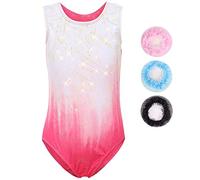 Sinoem Justaucorps de Gymnastique Fille Manches Longues Couleur Dégradé Multicolore Leotard Danse Ballet pour Enfant 5-12 Ans (7-8 ans, Rose Briller- sans Manche)