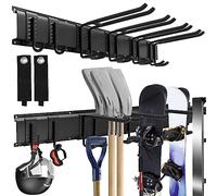 Sinoer Garage Tool Manager support mural, garage Wall Manager support de rangement avec 6 crochets, outils de jardin cintre pour matériel de ski, chaise, balai, vadrouille, râteau outils de jardin