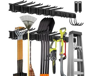 Sinoer Panier mural de gestion d'outils de garage, support métallique pour outils de jardin, rangement outils，range outils de jardin，accroche balai ，support outils mural，64 pouces 12 crochets