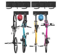 Sinoer support mural pour vélos,porte velo，rangement garage， support mural pour 4 vélos et 2 casques, crochet mural résistant en acier massif, 2 rails de 16 pouces.