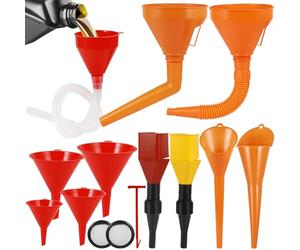 Sinofort 11 Pièces Entonnoir Essence, Universel Entonnoir Carburant, Entonnoir Huile Moteur en Plastique, avec Bec Détachable et Entonnoirs à Longue pour Moto Voiture Automobile, Rouge/Orange/Noir