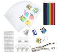 Sinofort 160 Pièces Plastique Fou Kit, Films rétractables, Magique Kit Pour Enfant, Incluent 15 Pièces A5 Plastique Fou, 2 Dingue Avec Motif, Perforatrice, Crayon, Boucle Ouverte, Anneau de Clé