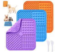 Sinofort 3 Pièces Tapis de Lechage Chien avec Ventouse, 20cm Léchage Chat | Mangeoire lente pour chat avec spatule et brosse pour le bain des chiens, l'entraînement des chiots, toilettage du pelage