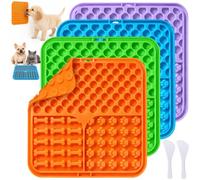 Sinofort 4 Pièces Tapis de Lechage Chien avec Ventouse, 15.5cm Léchage Chat | Silicone tapis anti glouton chat, pour alimentation lente et réduit l'anxiété, avec spatule et brosse