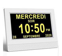 SINOIDEAS Horloge Numérique Calendrier Horloge Alzheimer Horloge Démence 7" LCD avec Date, Jour Et Heure, C'est pour Les Parents, Grands-Parents (Ecru)