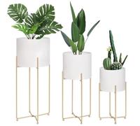 Sinolodo Lot de 3 Grands Pots de Fleurs Blancs avec Supports dorés pour Plantes d'intérieur, Grands Pots de Fleurs en métal pour Salon Moderne du Milieu du siècle, Coin, terrasse (diamètre 248,9 cm)