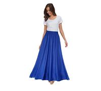 Sinono Jupe longue rétro en mousseline de soie pour femme, longueur cheville, bleu, Taille 3XL