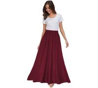 Sinono Jupe longue rétro en mousseline de soie pour femme, longueur cheville, violet/rouge, Taille XL