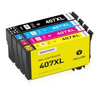 SINOPRINT 407XL Cartouches d'encre Compatible avec Epson 407XL 407 XL Multipack pour Epson Workforce Pro WF-4745DTWF WF 4745 WF4745(1 Noir 1 Cyan 1 Magenta 1 Jaune)