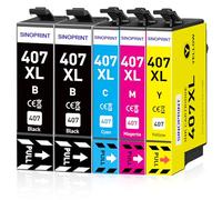 SINOPRINT Lot de 5 cartouches d'encre 407XL compatibles Epson 407 XL | Compatible avec Epson Workforce Pro WF-4745DTWF WF-4745 WF4745 DTWF (2 noirs, 1 cyan, 1 magenta, 1 jaune)