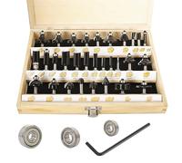 Sinoprotools Lot de 30 fraises de défonceuse HM, tige de 8 mm, dans un coffret en bois avec roulement en 3 pièces, pour le bricolage du bois, défonceuse (tige 8 mm, lot de 30 pièces)