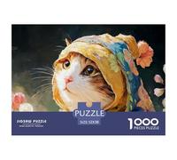 Sinoshow_24085_a_Cute_Cat_Wearing_a_Yellow_Floral_Headscarf_in__2aaefe68-265e-4dd9-bf2e-db5136f6f640_3 1000 Pièces Casse-tête Stimulant Et Éducatif Jeu De Puzzle, Cadeau De Noël Aux Images Éclatantes