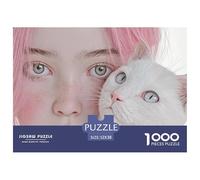 Sinoshow_24085_a_Cute_Pink-Haired_Girl_with_a_White_Cat_a_Close_baaa970a-5f5f-4f36-b55e-12f0c40565af_1 1000 Pièces Casse-tête Difficile, Dur, Quasi Impossible Jeu De Puzzle, Jeu Familial Anti-Stress,