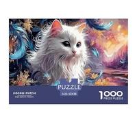 Sinoshow_24085_a_White_Cat_Surrounded_by_Blue_Feathers_with_gol_ca9023db-1ca6-4410-93fc-6e5b89d05015_4 1000 Pièces Casse-tête Stimulant Et Éducatif Puzzle, Jeu Familial Anti-Stress, Cadeaux D'anniver