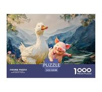 Sinoshow_24085_a_White_Duck_and_a_Pink_Pig_Dancing_in_The_Grass_91a98f4b-32a1-4cf4-9adf-abc8e896d15e_3 1000 Pièces Puzzles Difficile, Dur, Quasi Impossible Puzzle, Cadeau De Noël Aux Images Éclatante