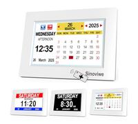 Sinoviwe 8" IPS LCD Horloge Numérique Calendrier avec Date, Jour Et Heure C'est pour Les Jeunes, Grands-Parents, Alzheimer,Et Enfants-White