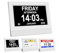 Sinoviwe Réveil pour Personnes âgées, écran HD de 7 Pouces, Réveil électronique, avec Fonction Calendrier, Adultes et Patients atteints de la maladie d'Alzheimer (White)