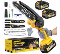 SINPY Mini Tronconneuse a Batterie 2 x 4000mAh, 8 Pouces Tronçonneuse sur Batterie Elagueuse Thermique Coupe Branche Electrique Petite Tronçonneuse Sans Fil pour Jardin, 2 Chaînes, 2 Guide-chaînes
