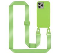 SINQERISHT Chaîne de téléphone portable - Coque de protection compatible avec Apple iPhone 14 Pro - Avec bandoulière en nylon - En silicone souple - Avec cordon de suspension, anti-chocs - Vert fluo