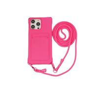 SINQERISHT Chaîne de téléphone portable pour iPhone 13 - Avec bande - Avec compartiment pour cartes - En silicone - Anti-chocs - Avec cordon - Rouge rose