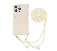 SINQERISHT Chaîne de téléphone portable pour iPhone 15 - Avec bande - Avec compartiment pour cartes - En silicone - Anti-chocs - Avec cordon - Blanc