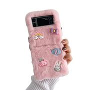 SINQERISHT Coque de protection pour Samsung Galaxy Z Flip 6 5G 2024 - En silicone - Anti-chocs - Pour fille - Doux hiver chaud - Ours lapin - Nœud papillon - Rose
