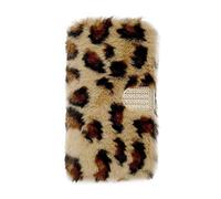 SINQERISHT Étui de protection en peluche pour Samsung Galaxy A52 - Avec compartiments pour cartes - Pour l'hiver - Douce et chaude et moelleuse - En silicone à paillettes - Léopard jaune