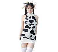 SINROYEE Costume de cosplay anime sexy mini vache bikini ensemble lingerie de soubrette tenue dalmatien léopard lait maillot de bain (pull tricoté dos nu #20)