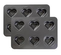Sinsanye Lot de 2 Moule Muffin, 6 Cavités Moule a Muffin en Forme de Cœur Anti-adhésif, Muffin Tray Pour Pain Brownie Cookie Gâteau et Muffin(26.5 x 17.8 cm)
