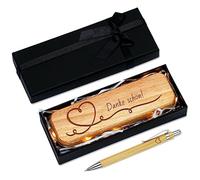 Sinseike Stylo à bille et boîte en bois avec gravure dans une boîte cadeau, cadeau inspirant et durable pour vos collègues, amis, famille (Merci beaucoup)