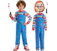SINSEN Costume Chucky pour enfants, garçons et filles - Combinaison avec haut couteau - Costume d'Halloween et de cosplay - 3 à 10 ans
