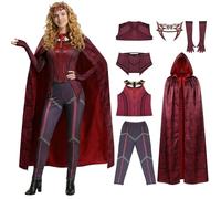 SINSEN Costume de Wanda Maximoff pour femme Sorcière Écarlate Cosplay Ensemble Pantalon Cape Tenue Coiffe pour Fête d'Halloween M