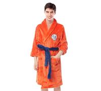 SINSEN Hommes Peignoir Dragon Ball Anime Goku Robe de Bain en Flanelle Épaisse Pyjama Flanelle Microfibre Douce avec Ceinture, Orange, Orange, M