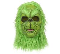 SINSEN Masque de Noël grand monstre vert avec chapeau en velours rouge en latex - Accessoires de costume de Noël