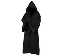 SINSEN Robe Jedi à capuche pour adulte - Costume de SW Obi Wan Kenobi Cape de vampire, sorcier médiéval et costumade pour fête d'Halloween pour hommes (noir, taille XL)