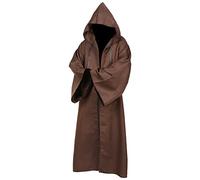 SINSEN Robe Jedi à capuche pour adulte - Costume de SW Obi Wan Kenobi, cape de vampire, sorcier médiéval et costumade pour fête d'Halloween pour hommes (marron, taille 3XL)