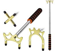 Sinsilvie 3 Pièces Tête de Pont en Laiton Amovible,Bâton Pont de Queue de Billard Rétractable,Billiards Cue Stick Bridge with 3 Brass Bridge Head (Red Handle, Golden cue Heads)