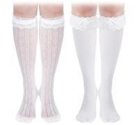 Sintege 2 Paires Chaussettes Traditionnelles pour Femme blancs(Demi-longueur Avec Dentelle)