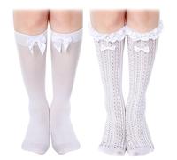 Sintege 2 Paires Chaussettes Traditionnelles pour Femme blancs(Demi-longueur Avec Nœud papillon)