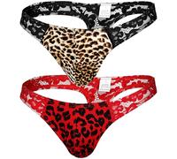 Sintege 2 Pcs String de sous-Vêtements Hommes String en Dentelle de Taille Basse en Maille de Bikini(Léopard,XL)