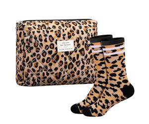 Sintege 2 Pièces Cadeaux Léopard avec Chaussettes de Tennis et Trousse de Maquillage à Imprimé Léopard Cadeaux Leoprint pour Femmes, Mères et Sœurs